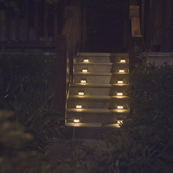 XLUX Warm White Solar Lights for Deck Step Fence Post, SST Housing, 12 Pack | Soft warm non-glare LED, sturdy stainless steel casing , outdoor use, Rainproof, Automatic ON/OFF, not excessively bright