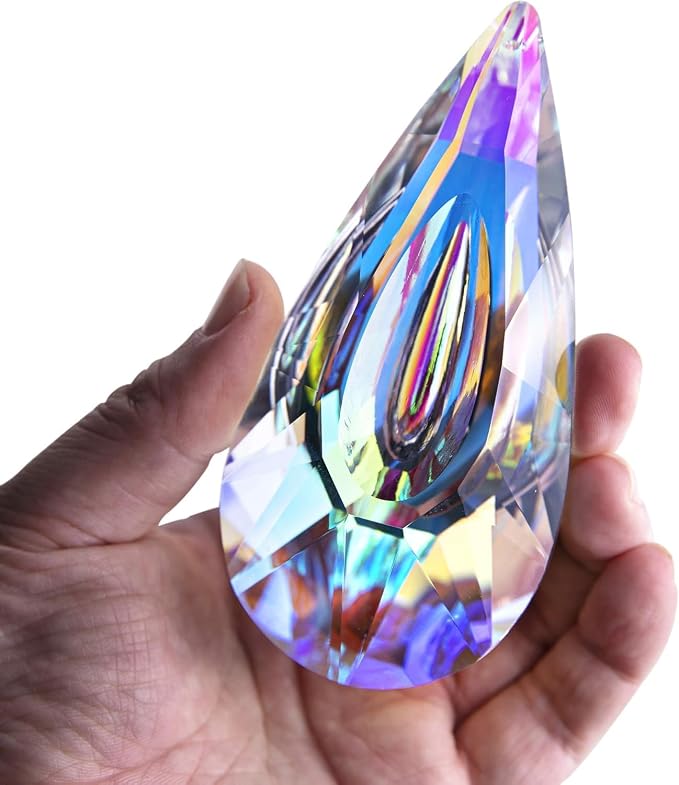 YU FENG 4.7 Inch Crystal Prism Suncatcher, Window Hanging Rainbow Maker | Large Faceted Crystal Pendant, Teardrop Crystal, Window Hanging Ornament, Bright Rainbow Effect, Garden Home Decoration