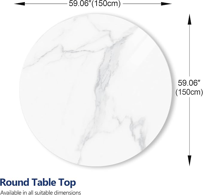ZL ZELing Round Sintered Stone Table Top 59",Replacement Table Top for Indoor & Outdoor - Heat/Scratch Resistant Waterproof Ceramic DIY Desktop,Patio/Balcony/Bistro/Café & Dining Room (White)