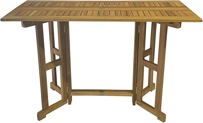 Royal Teak Collection Drop Leaf Bar Table, 64-Inch Folding Outdoor Rectangular Table, Space-Saving, Bar Height, Balcony, Garden or Patio Wooden Teak Outdoor Furniture (BTDL64)