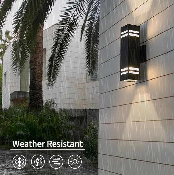 15" Black Modern Outdoor Wall Light with 3-Sided Frosted Glasses | E26 Base,UL listed,Aluminum Up and Down Lights Outdoor Exterior Wall Light Fixture Porch Light for House Garage Patio Garden
