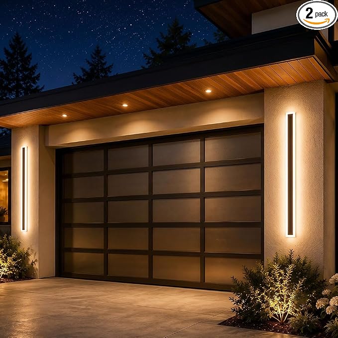 47.2" Outdoor Wall Lights, 2-Pack Remote Dimmable Sconces | Adjust 3000K–6000K lighting by remote for a modern garage, patio, porch or front door upgrade