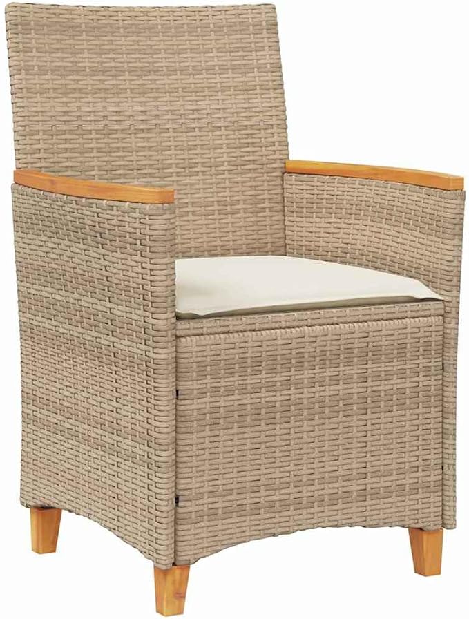 7 Piece Garden Dining Set, Beige Poly Rattan Outdoor Patio Furniture with 6 Cushioned Chairs and Glass Tabletop