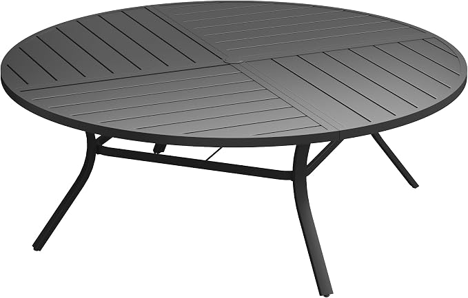 VICLLAX 63" Round Patio Dining Table for 8-10, All Weather Metal Outdoor Table with 1.57" Umbrella Hole and Surdy Frame for Garden Lawn Deck, Black