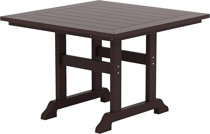 WestinTrends Malibu Outdoor Dining Table, All Weather Poly Lumber Adirondack 43" Trestle Square Patio Table with Umbrella Hole, Dark Brown