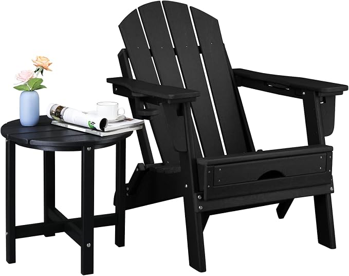 Vasitelan Patio Adirondack Side Table, Double Outdoor Side Table, Poly Lumber end Table, Weather Resistant for Indoor, Patio, Pool, Porch (Black)
