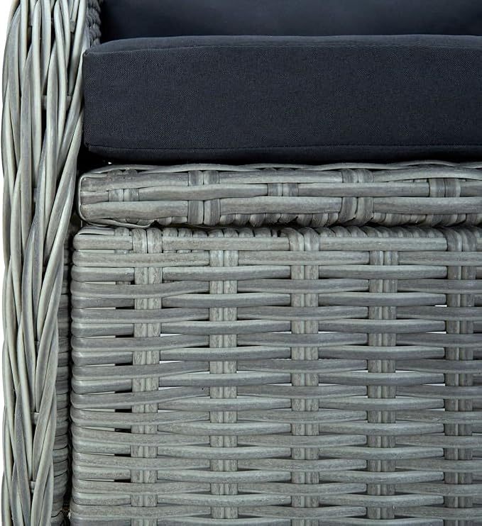 9 Piece Patio Dining Set Light Gray Poly Rattan | Adjustable Backrest Armchairs, Powder-Coated Steel Frame, Glass Tabletop, Removable Cushion Covers