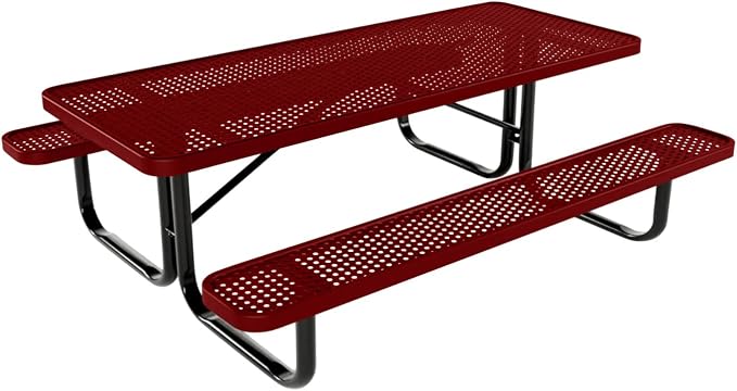 COATEDOUTDOORFURNITURE Heavy-Duty Portable Outdoor Kids Table, Punched Steel Kids Picnic Table, Commercial-Grade Picnic Table, Made in America (6ft Rectangular, Childrens, Textured Burgundy)