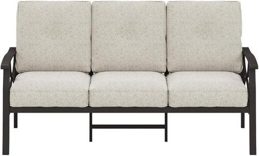 Hassyee 2 Pieces All-Weather Metal Outdoor Conversation Set with Coffee Table and Removable Cushions for Balcony, Patio Furniture Set with Modern Curved Design for Backyard, Lawn (3-seat Sofa)