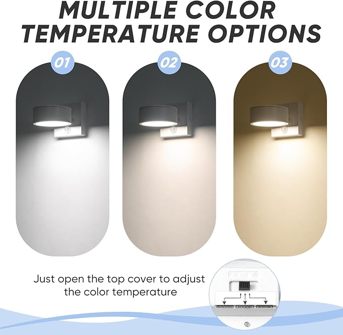 Motion Sensor Outdoor Lights with 3000K/4000K/5000K Adjustable, Aluminum White LED Outdoor Wall Sconce, Modern Outside Exterior Lighting Fixtures for Porch,House, Doorway, Garage,Front