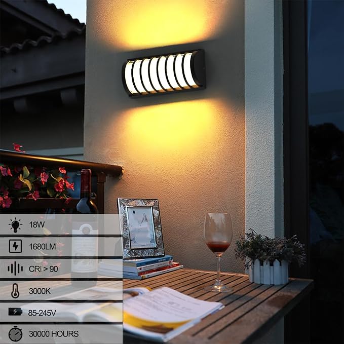 Modern Outdoor Wall Lights 2Packs, 3000k Warm White LED Exterior Light Fixtures,Wall Mounted Lamps,Matte Black Porch&Patio Light,IP65 Waterproof for Hallway Stairs Gardens(2packs)