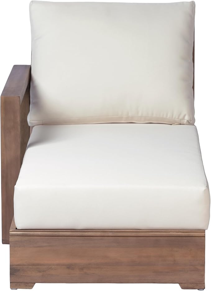 Christopher Knight Home 3-Seater L-Shaped Patio Sectional Sofa Set with Coffee Table, Acacia Wood Outdoor Furniture, Floor Seating Modular Couch Set for Backyard Porch Garden Balcony Deck, Beige+Brown