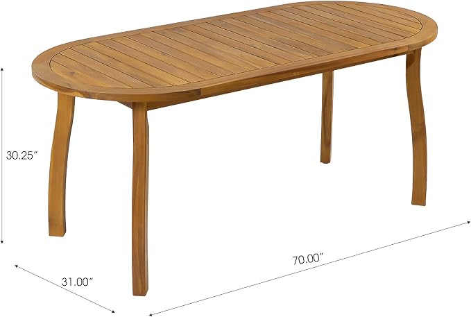 Christopher Knight Home Cascade 70" Outdoor Oval Dining Table, Acacia Wood Patio Dining Table for 4-6 People, Solid Wood Outdoor Table for Patio Deck Garden Backyard Dining, Teak