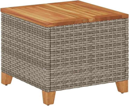 vidaXL Patio Table, Side Coffee Table with Steel Frame, Square Outdoor Table for Garden Backyard Balcony, Gray Poly Rattan Acacia Wood
