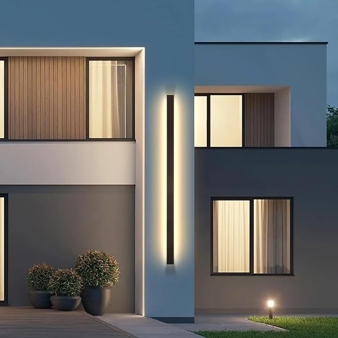 AioTio Modern Outdoor Wall Light，70.8inch Black Exterior Light Fixtures Wall Mount,3000K Long LED Linear Porch Lights Wall Sconce,LED Outside Lighting IP65 Waterproof for House,Garage,Front Door