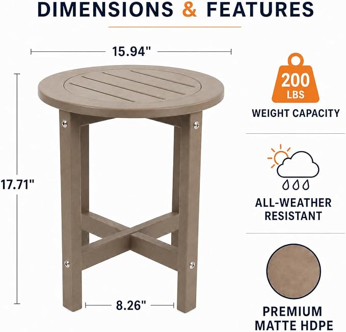 Outdoor Side Table, Antique Brown