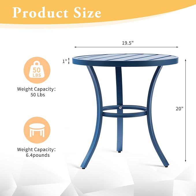 Outvita Outdoor Round Side Table, Small Metal End Table Black Coffee Table for Patio Lawn Garden Living Room Bedroom Sturdy (Single Layer, Navy Blue)