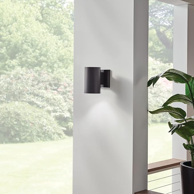 Kichler Cylinders 7" Outdoor Wall Sconce in a Black, 1-Light Exterior Wall Light, Cylinder Fixture, (7" H x 5" W), 9234BK (Pack of 2)