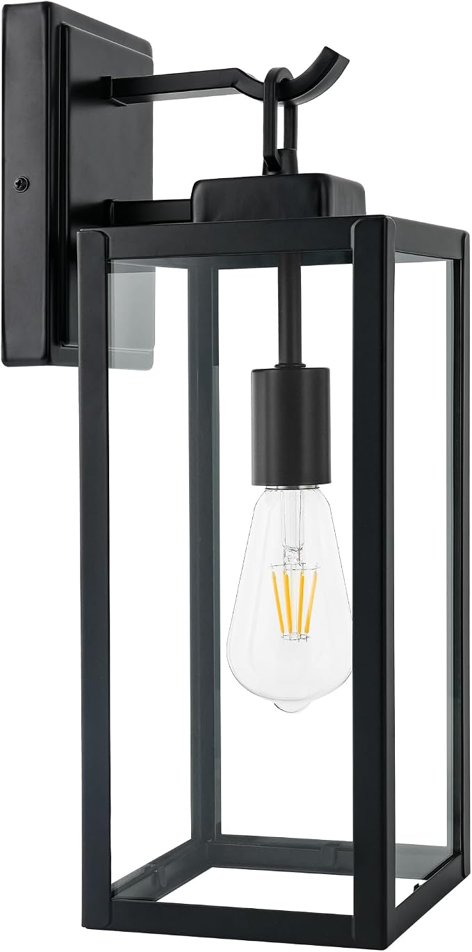 hykolity 18 Inch Outdoor Wall Light, Waterproof Lighting for House Exterior | Large Size Black Outdoor Light Fixture Wall Mount with Glass Shade, Lantern Light for Patio, Yard, Garage, Backyard, 1 Pack