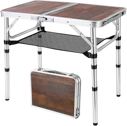 YihuiKo Small Folding Table, 3 Adjustable Heights Picnic Table, Outdoor Folding Table with Storage Mesh Layer, Portable Table for Outdoor & Indoor