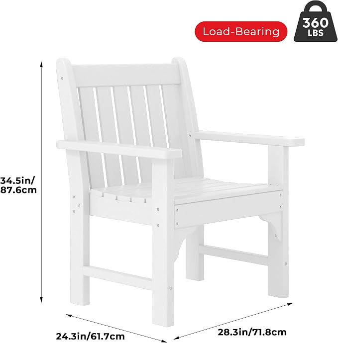 Costaelm Outdoor Dining Arm Chair, Patio HDPE Garden Dining Table Chair, Poly Lumber Waterproof Restaurant Bistro Farmhouse Chairs for Outside Porch Backyard, White