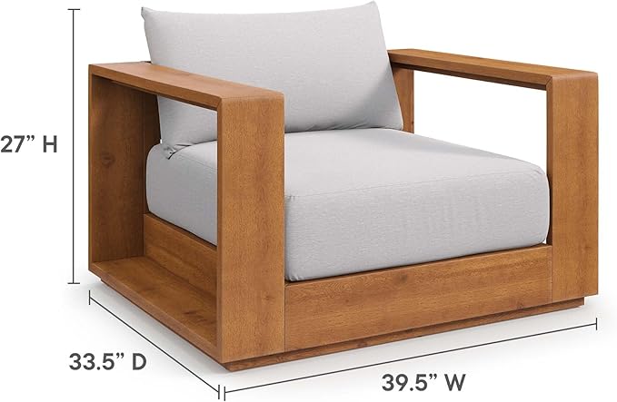 Modway Tahoe Acacia Wood 3-Piece Outdoor Patio Furniture Set in Natural Light Gray - Includes 2 Lounge Chairs with Weather-Resistant Cushions and Side Table