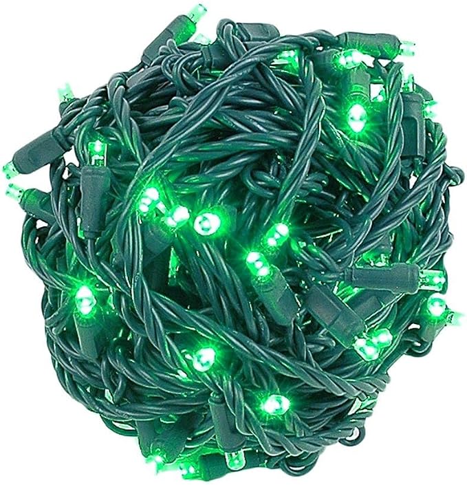 Novelty Lights 50ft 100 LED Green Christmas Lights, Outdoor & Indoor