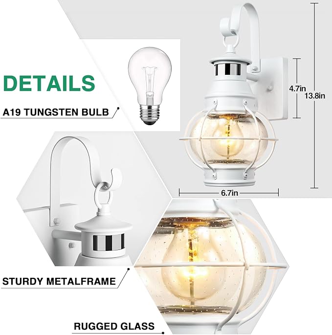 Lamomo 2-Pack White Motion Sensor Outdoor Light – Modern Farmhouse Porch Fixture for Light Siding, Anti-Rust Aluminum Exterior Wall Lantern, Dusk to Dawn Sconce with Clear Glass (White)