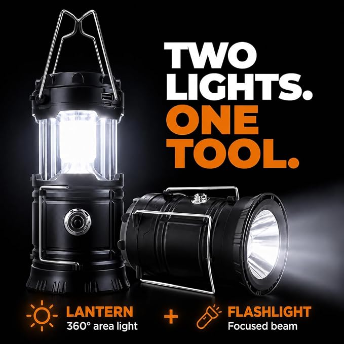 MalloMe Solar LED Camping Lantern, Battery Powered Lanterns for Power Outages, Portable Hanging Collapsible Camping Lights for Outdoor, Home, Emergency, Hurricane Lamp Survival Outage Light