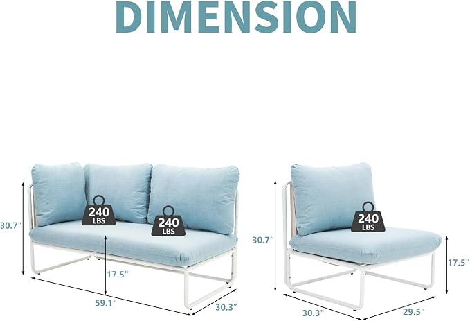 2 Pieces Outdoor Sectional Furniture Patio Sectional Sofa All Weather L-Shaped Conversation Set Aluminum Patio Furniture Set for Deck Garden Backyard