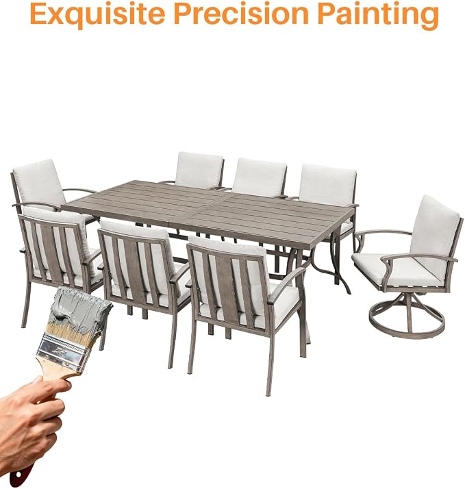 9-Piece Patio Dining Set, Never-Rust Aluminum Outdoor Dining Set for 8, Patio Furniture Sets, 6 Dining Chairs, 2 Swivel Dining Chairs for Decks, Garden, Backyard, Lawn, Limed Oak
