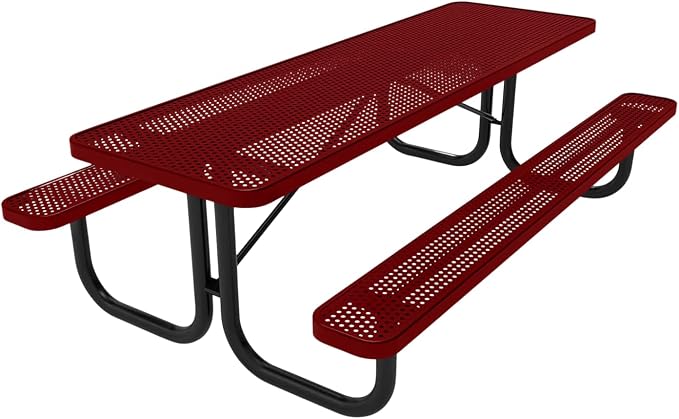 COATEDOUTDOORFURNITURE T8-P-TXTBUR Heavy Duty Rectangular Portable Picnic Table, 8 Ft, Textured Burgundy, Made in America