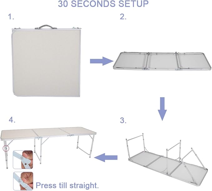6 FT Folding Portable Aluminum Camping Table, Resistant Table for Indoor, Outdoor, Picnic, Party, Camping