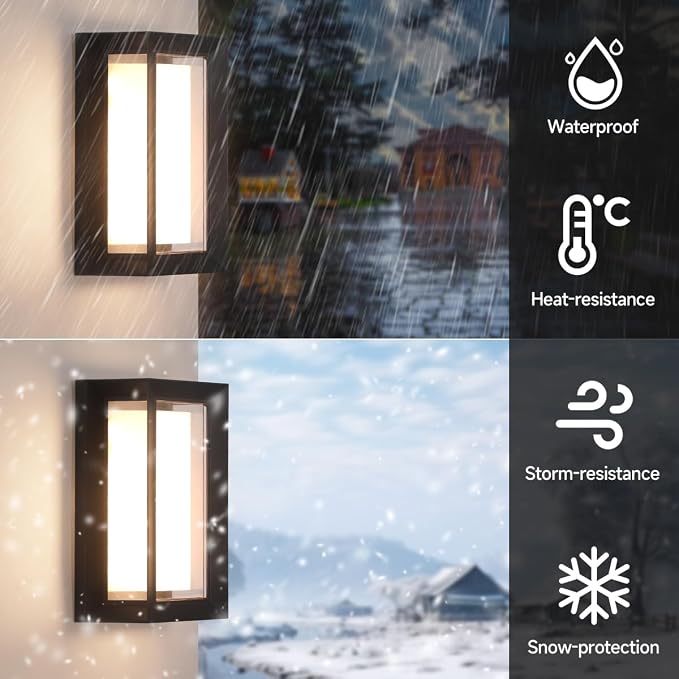 2-Pack 24W LED Outdoor Wall Lights,Exterior/Interior 3-Color Adjustable Sconces Lights, IP65 Waterproof 2100LM, Modern Wall Mount Lighting Fixtures, Aluminum Wall Lights,Compatible with Dimmers