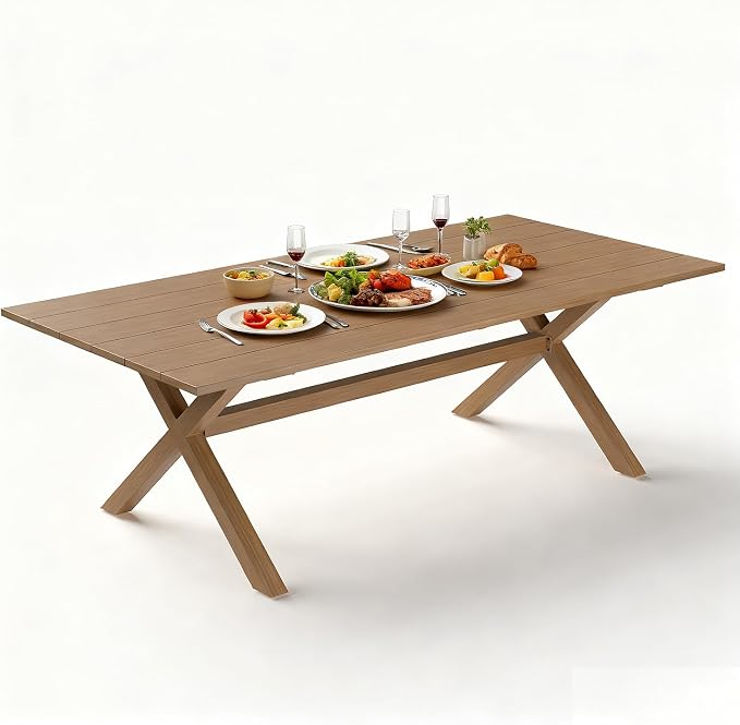 80" x 38" Outdoor Dining Table, Rectangle Patio Table with Slatted Tabletop for Backyard, Garden, Deck, Poolside