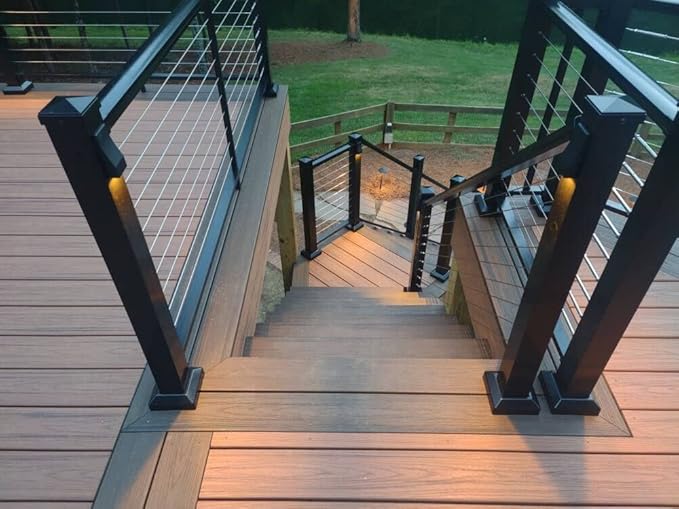 Low Voltage LED Wedge Deck Rail Light, Landscape Railing Post Fence Accent Lighting, 2W 2700K Integrated LED Chips, Die-cast Aluminum, Powder Coated Finish, 12V AC/DC, IP65 Rated, Black, 6-Pack