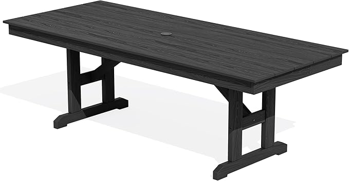 SERWALL Outdoor Dining Table, 84" Rectangular Dining Table for 6-8 Person, All Weather HDPE Outdoor Furniture for Backyard, Garden, Black