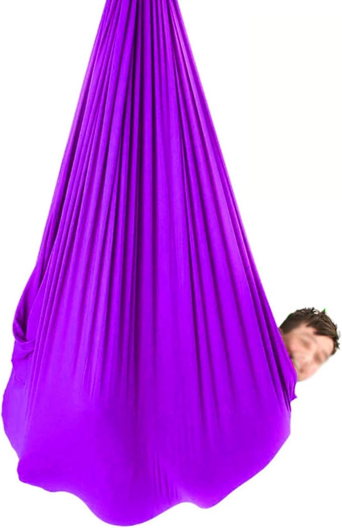 Adjustable Sensory Swing Children's Elastic Swing Set Aerial Flying Yoga Cuddle Hammock for Kids Or Adults Autism ADHD (Color : Purple, Size : 100 x 280 cm (L x W))