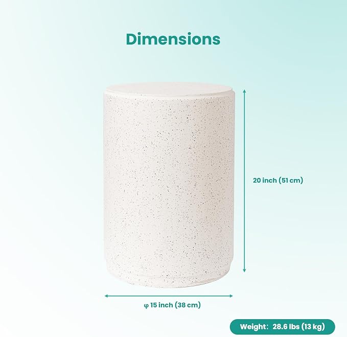 SUNBURY Outdoor Concrete Side Table, 20" H Outdoor End Tables, Cement Accent Table for Patio, Round Modern Garden Small Garden Stool for Patio, Backyard, Spotted White