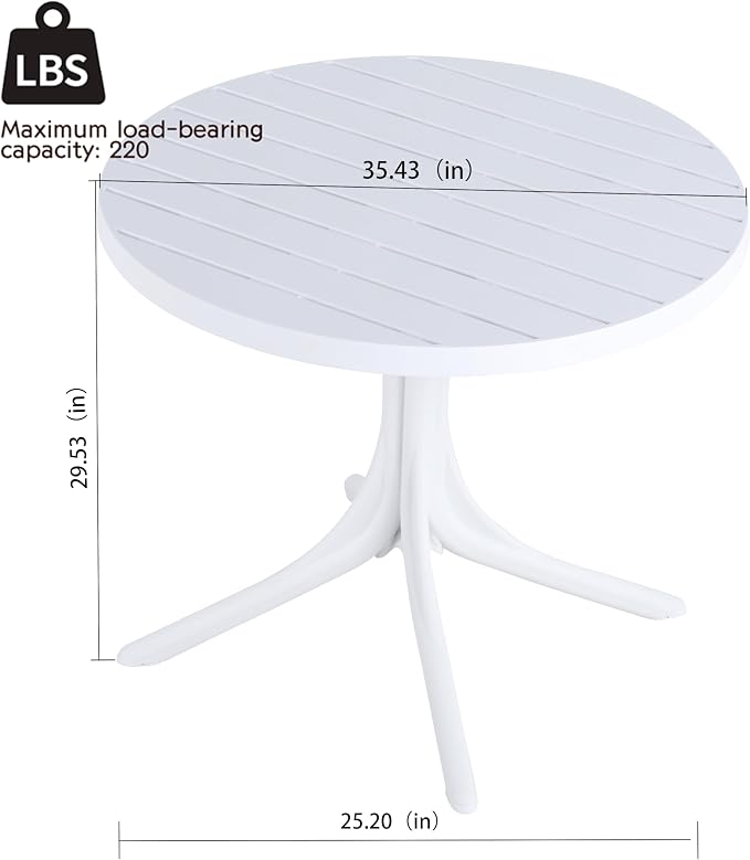 Modern White Round Plastic Table – 36 Inch Indoor/Outdoor Dining Table & Coffee Table, Lightweight Polypropylene All-Weather Patio Table for Garden, Courtyard, Kitchen, Camping (White)