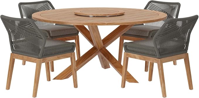 Modway Wellspring 5-Piece Outdoor Patio Dining Table Set in Gray Graphite