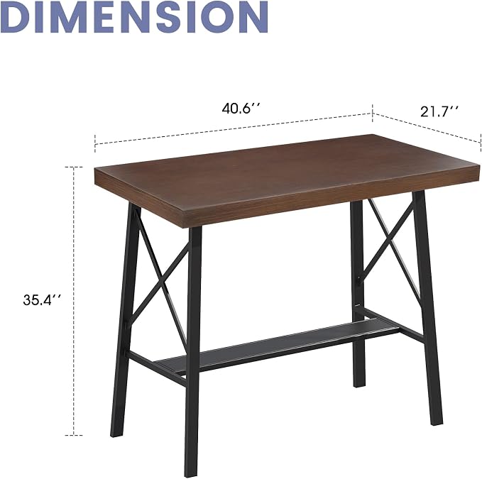 VICLLAX Outdoor Bar Table, 40.5" Wide Patio Counter Height Patio Table, Rectangle Bar Table for Front Porch Balcony, Backyard, Walnut