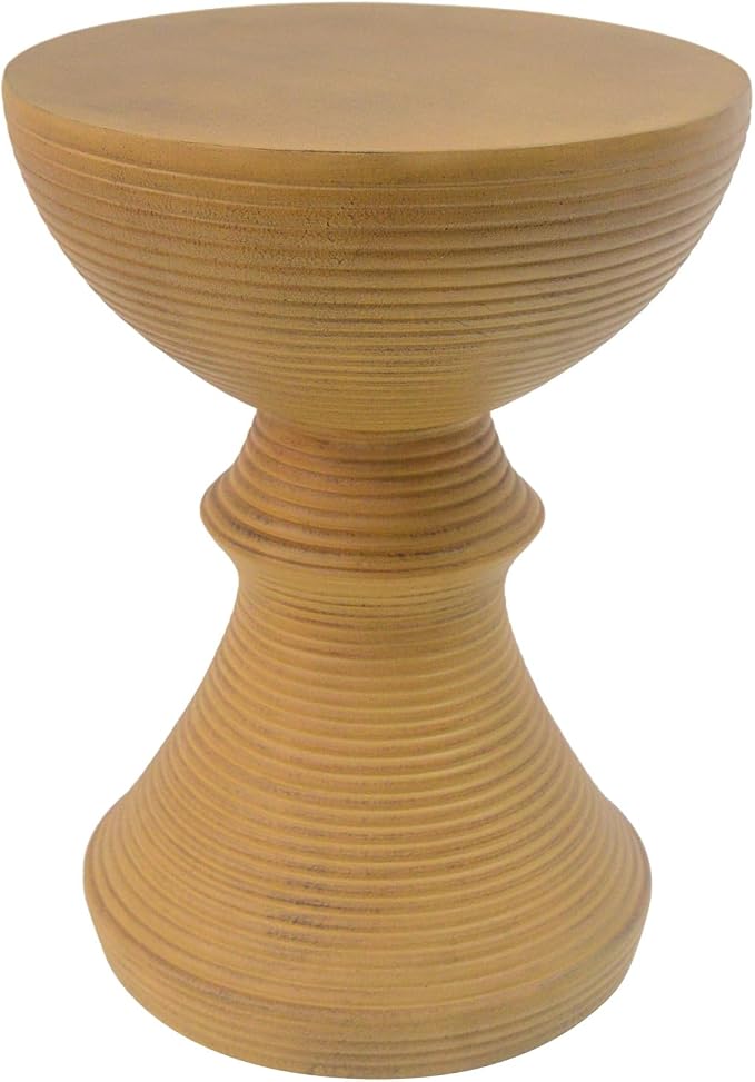 Christopher Knight Home Sunny 16" Outdoor Side Table with Hourglass-Shaped, Concrete Patio Side Table with Ribbed Design, Round Patio End Table, Wood-Like Finish Accent Table for Poolside, Natural