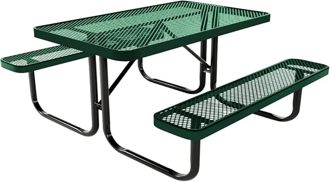COATEDOUTDOORFURNITURE Heavy-Duty Portable Outdoor Kids Table, Expanded Metal Kids Picnic Table, Commercial-Grade Picnic Table, Made in America (4ft Rectangular, Childrens, Textured Green)