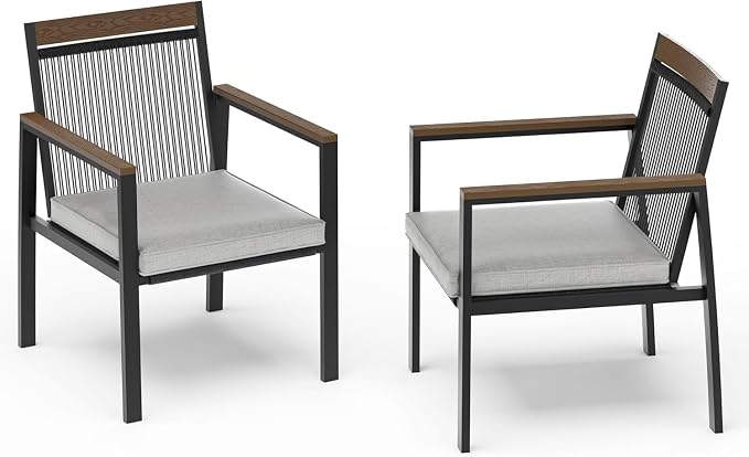 Patio Dining Chair Sets, Outdoor Metal Dining Furniture Set, 2PCS Patio Chairs with Cushions for Backyard, Deck