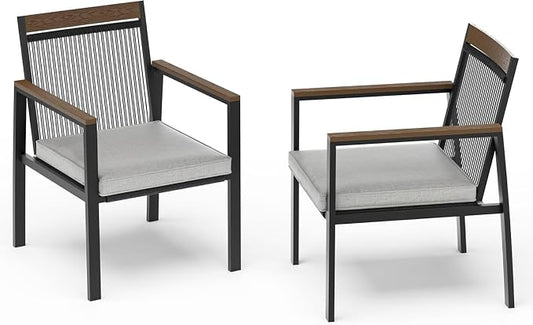 Patio Dining Chair Sets, Outdoor Metal Dining Furniture Set, 2PCS Patio Chairs with Cushions for Backyard, Deck (Black/Brown)