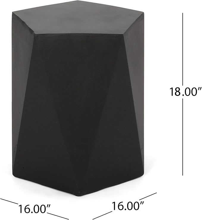 Outdoor Side Table Concrete Side Table Pentagonal End Tables Small Stone Coffee Tables Patio Garden Stool Plant Stand for Porch, Backyard Balcony,Weather Resistant, 16",Black