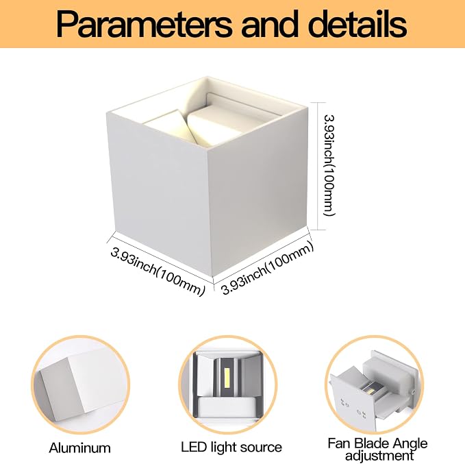 Mille Lucciole 12W 4Pack Outdoor Wall Lights Exterior/Interior,LED White Outdoor Wall Sconces Light Fixtures Modern,IP65 Waterproof Square Aluminum Wall Lamps, Up and Down Lights 3000K Warm Lights