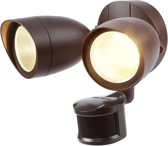 LEONLITE LED Security Light Outdoor Motion Sensor Dusk to Dawn 3000K Bronze | Motion Flood Light for Outside, Dusk to Dawn, UL Listed, Adjustable Dual Heads, Wet Location, Warm White