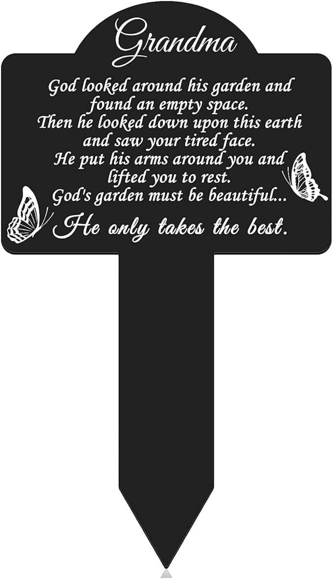 Metal Grave Marker Stake - Cemetery Garden Decor for Grandma, Rust-Proof All-Weather Outdoor Remembrance Plaque, in Loving Memory of Grandma Memorial Yard Sign